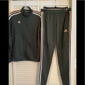 Green Adidas Track Top with matching Tapered style pants
